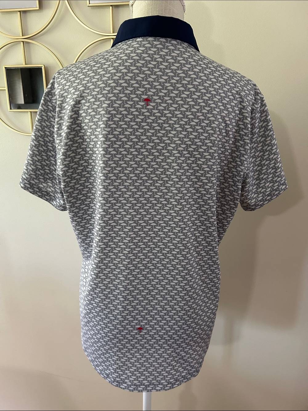 Greyson Grey Patterned Umbrella Polo shirt with Navy Contrast Collar, Golf, XL - Picture 6 of 13